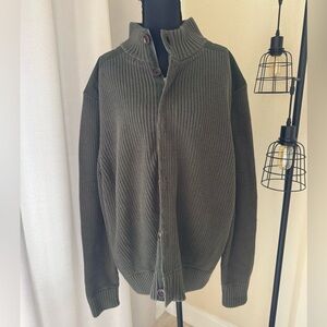 J Peterman 100% Cotton Sweater Jacket Zip Button Up Olive Knit NWT Size Large